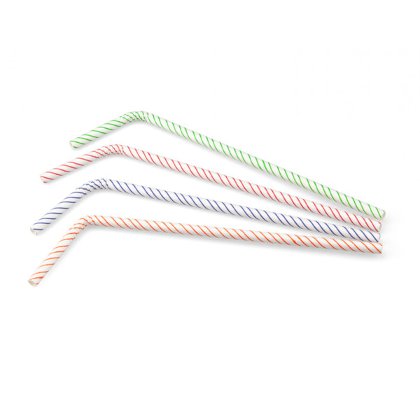Trinkhalm aus Papier FSC®, farblich sortiert, Streifen, flexibel, Ø 6 mm / 24 cm, 200 Stück