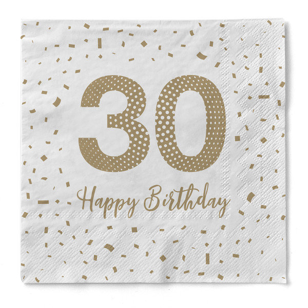 Serviette &quot;Happy Birthday - 30&quot; aus Tissue 33 x 33 cm, 100 Stück