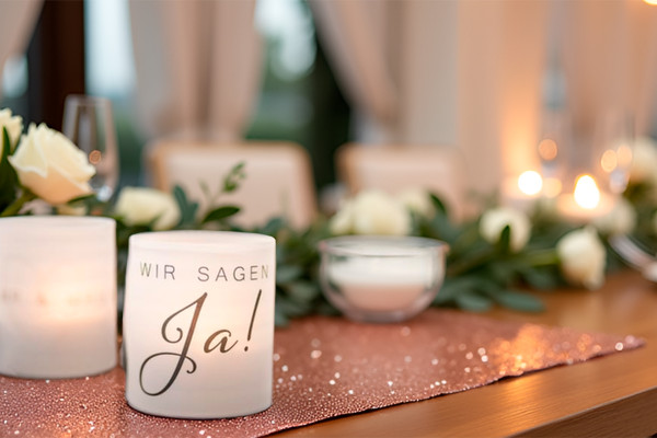 Windlicht Banderole für Kerzengläser Design Wir sagen Ja - 12 Stück