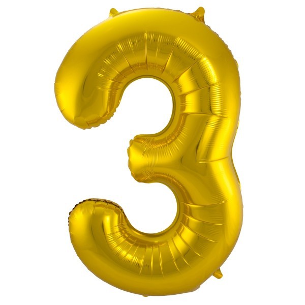 XL Folienballon Zahl 3 in gold, 86 cm, 1 Stück, Helium Ballon (unbefüllt)