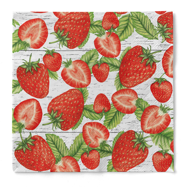 Serviette Erdbeeren aus Tissue 33 x 33 cm, 3-lagig, 100 Stück