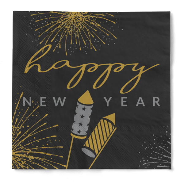 Silvester Serviette Rocky aus Tissue 3-lagig, 33 x 33 cm, 1/4 Falz, 100 Stück