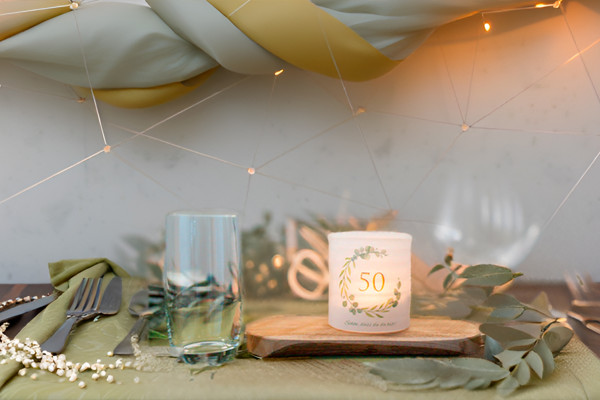 Windlicht Banderole für Kerzengläser Design Schön, dass du da bist 50 - 12 Stück