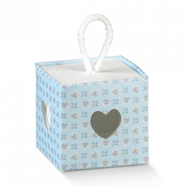 Gastgeschenk Geschenkbox in Hellblau-Weiß mit Innenbox und Kordel, 1 Stück