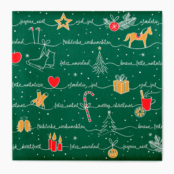 Weihnachtsserviette Ravin in Dunkelgrün aus Linclass® Airlaid, 40 x 40 cm, 1/4 Falz, 50 Stück