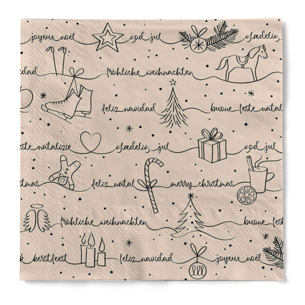 Cocktail-Serviette Ravin in Schwarz-Natur aus Tissue, 24 x 24 cm, 150 Stück