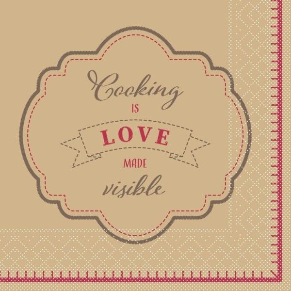 Serviette Cooking is Love aus Tissue 33 x 33 cm, 20 Stück