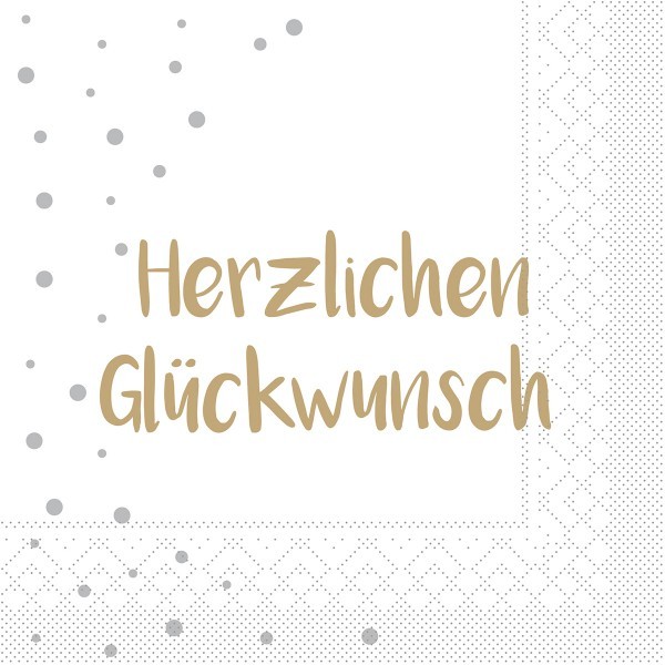 Serviette "Herzlichen Glückwunsch" aus Tissue 33 x 33 cm, 100 Stück