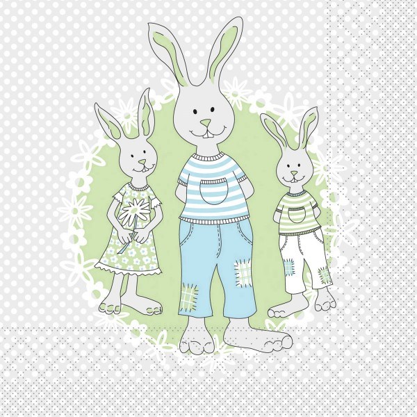 Serviette Familie Bommel in Grün-Grau aus Tissue 33 x 33 cm, 3-lagig, 100 Stück