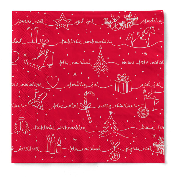 Weihnachtsserviette Ravin in Rot-Weiß aus Tissue 3-lagig, 33 x 33 cm, 1/4 Falz, 100 Stück