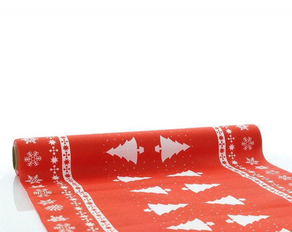 Weihnachtstischläufer White Tree in Rot aus Linclass® Airlaid 40cm x 4,80m, 1 Stück