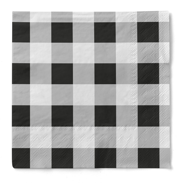 Serviette Karo in Schwarz-Weiß aus Tissue 3-lagig, 33 x 33 cm, 1/4 Falz, 100 Stück