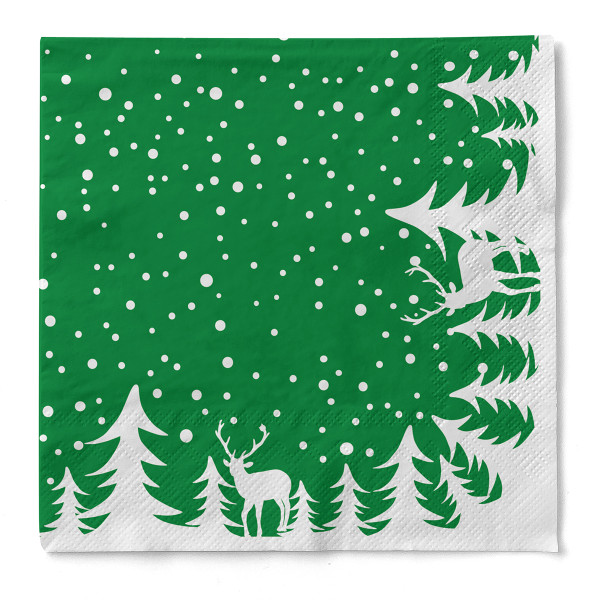 Weihnachtsserviette Marvin in Grün aus Tissue 33 x 33 cm, 100 Stück