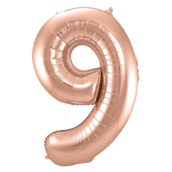 XL Folienballon Zahl 9 in rose-gold, 86 cm, 1 Stück, Helium Ballon (unbefüllt)