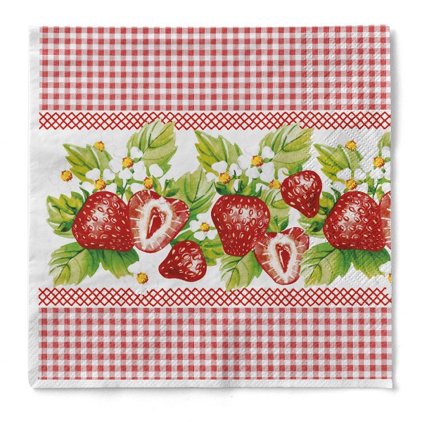 Serviette Erdbeeren in Rot aus Tissue 33 x 33 cm, 20 Stück