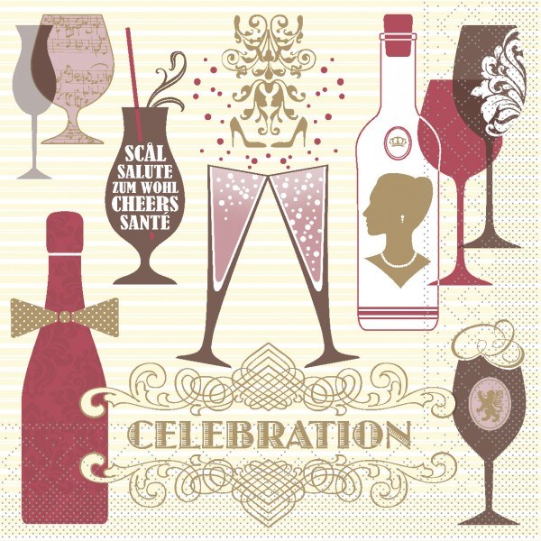 Serviette Celebration in Champagner-Bordeaux aus Tissue 33 x 33 cm, 100 Stück