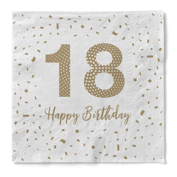 Serviette &quot;Happy Birthday - 18&quot; aus Tissue 33 x 33 cm, 100 Stück