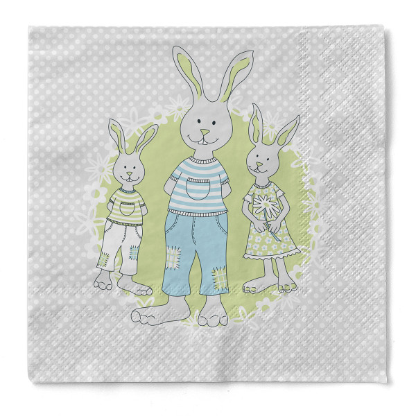 Serviette Familie Bommel in Grün-Grau aus Tissue 33 x 33 cm, 3-lagig, 100 Stück
