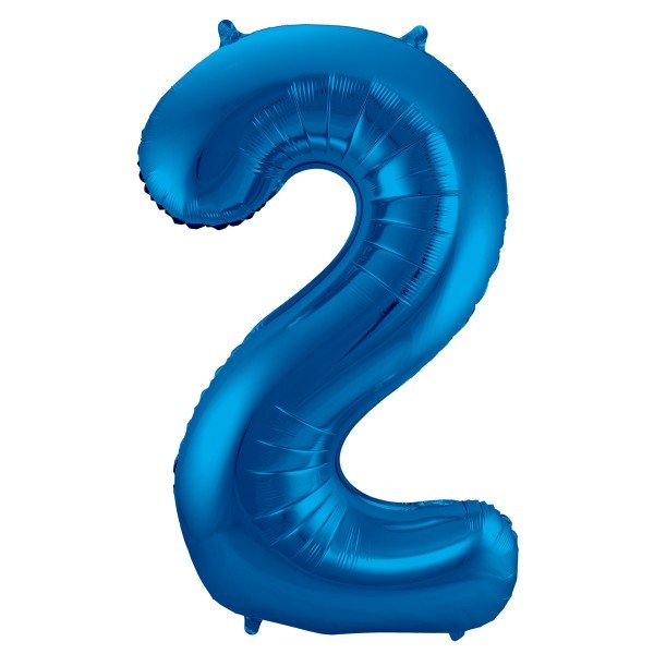 XL Folienballon Zahl 2 in blau, 86 cm, 1 Stück, Helium Ballon (unbefüllt)