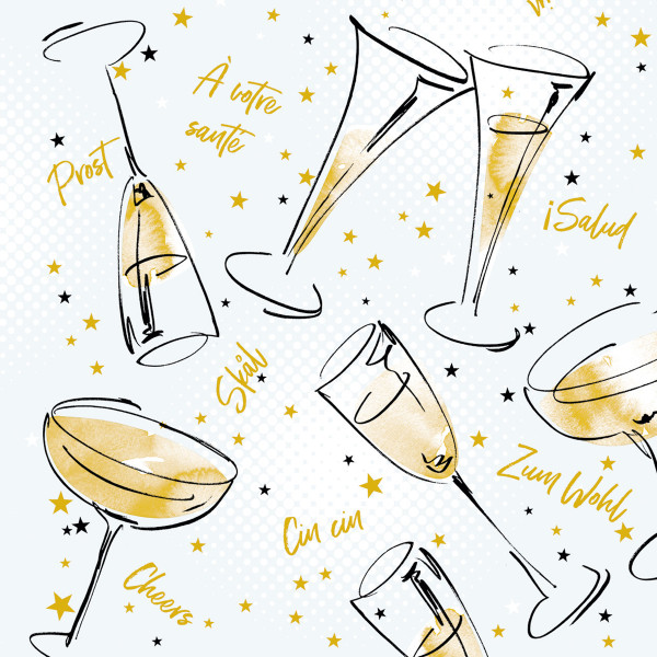 Silvester Serviette Cheers aus Linclass® Airlaid, 40 x 40 cm, 1/4 Falz, 50 Stück