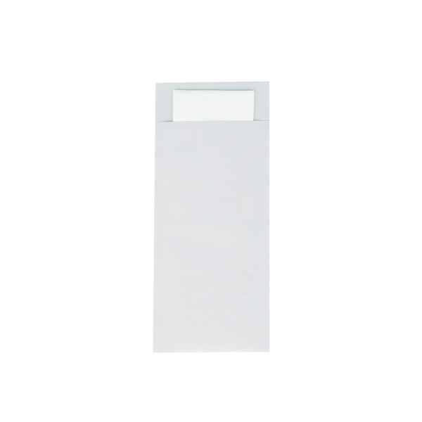 Papierbestecktaschen in Perlgrau mit Tissue-Serviette in Weiß, 20 cm x 8,5 cm - 500 Stück