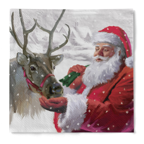 Serviette &quot;Rentier &amp; Santa&quot; aus Tissue 3-lagig, 33 x 33 cm, 20 Stück