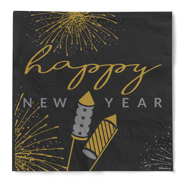 Silvester Cocktail-Serviette Rocky aus Tissue, 24 x 24 cm, 150 Stück