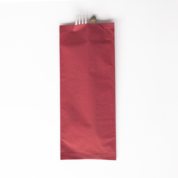 Papier-Bestecktasche in Bordeaux 11x25cm mit 2-lagiger Tissue-Serviette in Weiß, 8x125 Stück