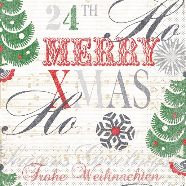 Serviette Xmas-Greetings in Bordeaux aus Tissue 40 x 40 cm, 100 Stück