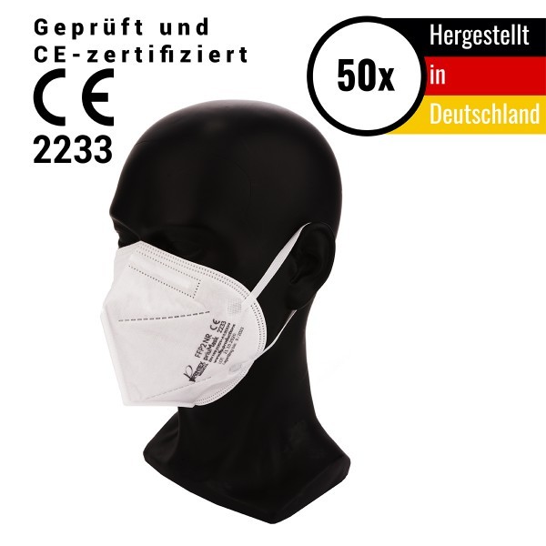 50 Stück FFP2 Atemschutzmaske - hergestellt in Deutschland, ohne Ventil CE 2233 - Mundschutzmaske