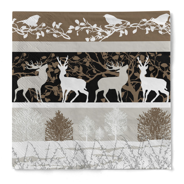 Serviette &quot;Walk in the woods&quot; (Rentiere) in Schwarz aus Tissue 33 x 33 cm, 20 Stück