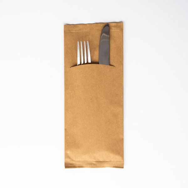 Papier-Bestecktasche mit Schlitz in Braun 11x25cm mit 2-lagiger Tissue-Serviette in Weiß, 8x125 St.