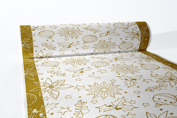 Tischläufer Milan in Weiß-Gold aus Linclass® Airlaid 40 cm x 24 m, 1 Stück