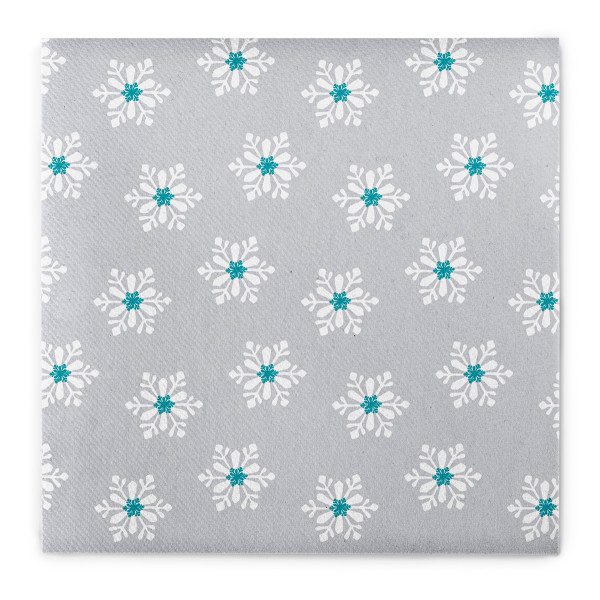 Weihnachtsserviette Snowflakes in Silber-Türkis aus Linclass® Airlaid 40 x 40 cm, 12 Stück