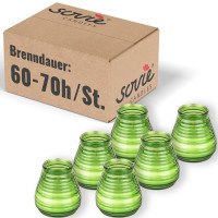 Glaswindlicht Flairlight in Dunkelgrün, Brenndauer ca. 60-70 Std., Kerze im Glas -  6 Stück Glaswindlicht Flairlight in Dunkelgrün, Brenndauer ca. 60-70 Std., Kerze im Glas -  6 Stück