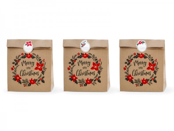 XL Geschenktüten Weihnachten/ Merry little Christmas, 3 Stück groß mit Sticker (25 x 11 x 27)