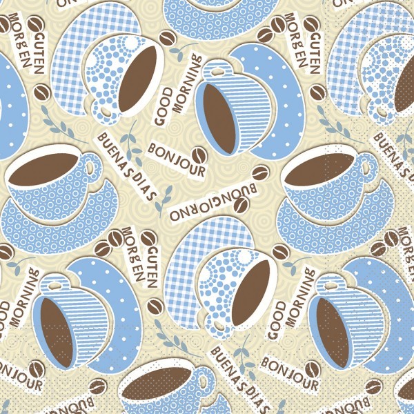 Serviette Kaffee Ole in Champagner-Blau aus Tissue 33 x 33 cm, 100 Stück