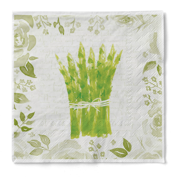 Serviette Spargel in Weiß-Grün aus Tissue 33 x 33 cm, 20 Stück