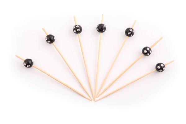 Picker aus Bambus mit schwarzer Kugel mit Diamanten, 90 mm, 150 Stück
