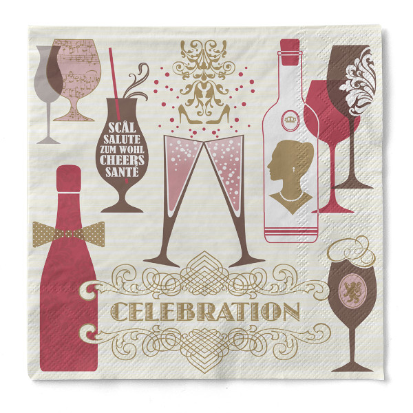 Serviette Celebration in Champagner-Bordeaux aus Tissue 33 x 33 cm, 3-lagig, 100 Stück