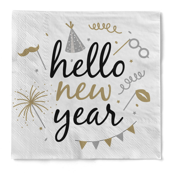 Serviette &quot;Hello New Year&quot; aus Tissue 33 x 33 cm, 20 Stück