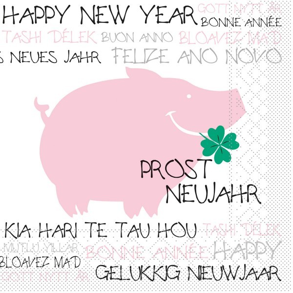 Serviette Prost Neujahr aus Tissue 33 x 33 cm, 20 Stück