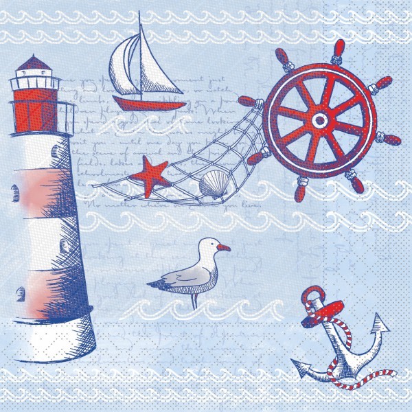 Serviette Meeresbrise in Blau aus Tissue Deluxe®, 4-lagig, 40 x 40 cm, 50 Stück