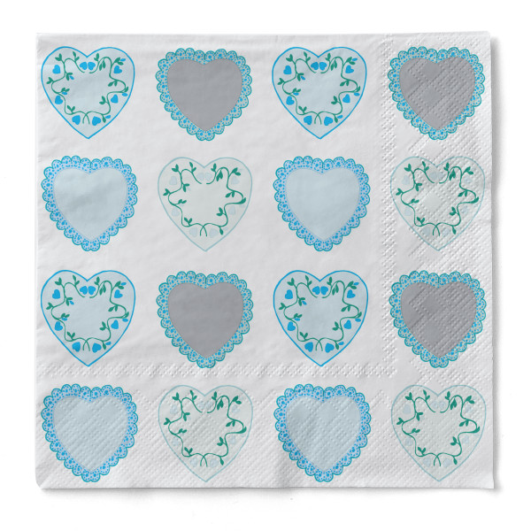 Serviette Sweet love in Blau aus Tissue 33 x 33 cm, 20 Stück