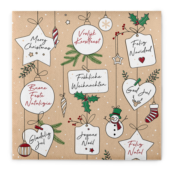 Weihnachtsserviette Snowman aus Linclass® Airlaid, 40 x 40 cm, 1/4 Falz, 50 Stück