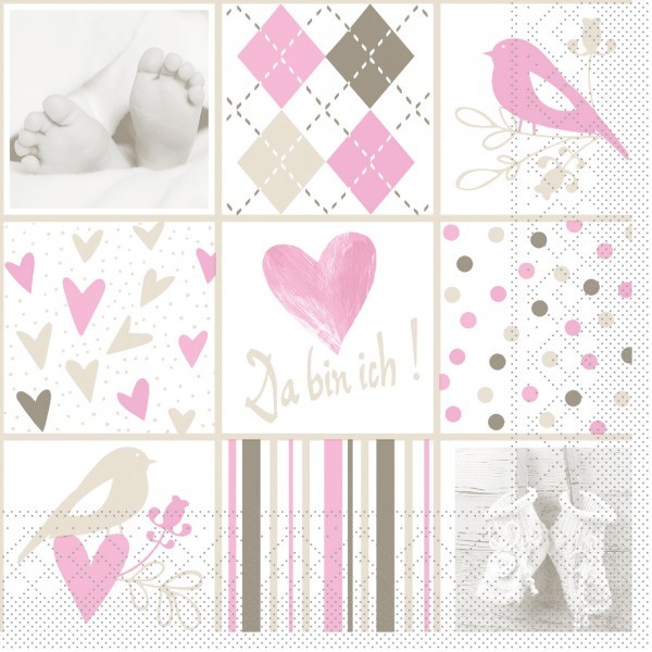 Serviette Baby in Rosa aus Tissue, 33 x 33 cm, 100 Stück