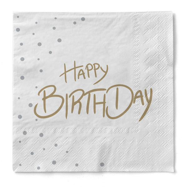 Serviette &quot;Happy Birthday (Punkte)&quot; aus Tissue 33 x 33 cm, 20 Stück