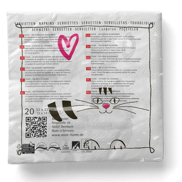 Serviette Moritz in Pink aus Tissue 33 x 33 cm, 20 Stück