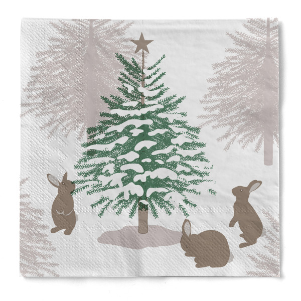 Cocktail-Serviette &quot;Tree Rabbit&quot; aus Tissue 3-lagig, 25 x 25 cm, 20 Stück