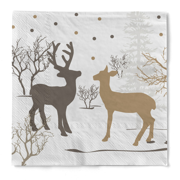 Serviette &quot;Elya&quot; (Rehe) chocolate aus Tissue 33 x 33 cm, 20 Stück